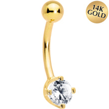 Load image into Gallery viewer, 16G Solid 14K Yellow Gold Cubic Zirconia PRIME SOLITAIRE Belly Ring