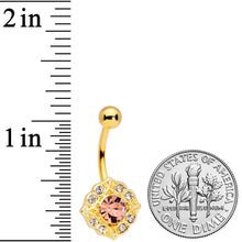 Load image into Gallery viewer, Pink Clear Gem Gold Tone Baroque Elegance Belly Ring
