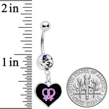 Load image into Gallery viewer, Clear Gem Lesbian Love Heart Dangle Belly Ring