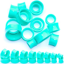 Load image into Gallery viewer, Aqua Acrylic UV Saddle Tunnel Plug Set 12mm to 26mm