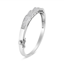 Load image into Gallery viewer, 14K White Gold 3 1/3 Cttw Invisible Set Princess-Cut Diamond Wave Bangle Bracelet (H-I Color, SI1-SI2 Clarity) - Size 7"