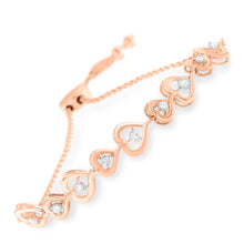 Load image into Gallery viewer, Rose Plated Sterling Silver Diamond Heart-Linked Bolo Bracelet (0.30 cttw, H-I Color, I2-I3 Clarity)
