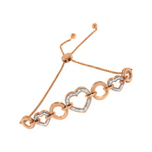 Load image into Gallery viewer, 14K Rose Gold Plated .925 Sterling Silver Diamond Accent Circle and Heart Link Adjustable 6â€-10†Bolo Bracelet