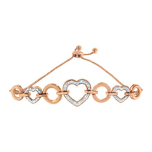 Load image into Gallery viewer, 10K Rose Gold over .925 Sterling Silver 1/10 Cttw Round-Cut Diamond Heart Link Adjustable Bolo Bracelet (H-I Color, I2-I3 Clarity) - 6"-9" Adjustable