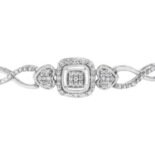Load image into Gallery viewer, .925 Sterling Silver Diamond Cushion Frame Heart-Sides Twist 4â€-10†Adjustable Bolo Tennis Bolo Bracelet (I-J Color, I3 Clarity)