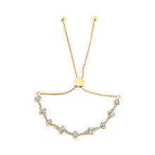 Load image into Gallery viewer, 14K Yellow Gold Plated .925 Sterling Silver Diamond Accent Heart and Wave Link Bolo Bracelet (I-J Color, I2-I3 Clarity) - 6" to 9" Adjustable
