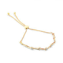 Load image into Gallery viewer, 14K Yellow Gold Plated .925 Sterling Silver Diamond Accent Heart and Wave Link Bolo Bracelet (I-J Color, I2-I3 Clarity) - 6" to 9" Adjustable