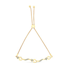 Load image into Gallery viewer, 14K Yellow Gold Plated .925 Sterling Silver Diamond Accent Heart and Wave Link Bolo Bracelet (I-J Color, I2-I3 Clarity) - 6" to 9" Adjustable