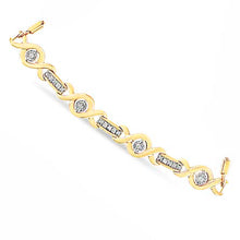 Load image into Gallery viewer, 14K Yellow Gold Plated .925 Sterling Silver Channel Set Diamond Accent Twist 4â€-10†Adjustable Bolo Bracelet (I-J Color, I3 Clarity)