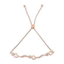 Load image into Gallery viewer, 14K Rose Gold Plated .925 Sterling Silver 1/10 Cttw Diamond Wave and Hearts 4â€-10†Adjustable Bolo Bracelet (I-J Color, I3 Clarity)
