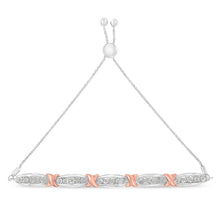 Load image into Gallery viewer, .925 Sterling Silver 1/4 Cttw Round-Cut Diamond X & Tapered Bar Miracle-Set Bolo Bracelet (I-J Color, I3 Clarity) - Two Tone Rose Gold & Silver