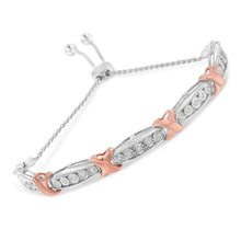 Load image into Gallery viewer, .925 Sterling Silver 1/4 Cttw Round-Cut Diamond X & Tapered Bar Miracle-Set Bolo Bracelet (I-J Color, I3 Clarity) - Two Tone Rose Gold & Silver
