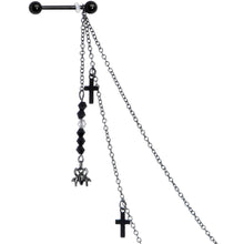 Load image into Gallery viewer, 14G 9/16 Black Gem Spider Cross Halloween Dangle Nipple Chain