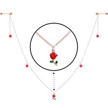 Load image into Gallery viewer, 14G 9/16 Gold Tone Red Flower Valentine Dangle Nipple Chain