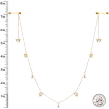 Load image into Gallery viewer, 14G 9/16 Clear Gem Gold Tone Butterfly Dangle Nipple Chain