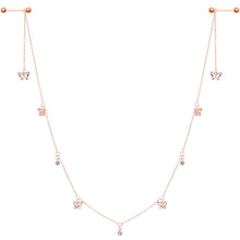 Load image into Gallery viewer, 14G 9/16 Clear Gem Rose Gold Tone Butterfly Dangle Nipple Chain