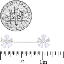 Load image into Gallery viewer, 14G 9/16 White Faux Opal Flower Barbell Nipple Ring Set