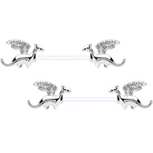 Load image into Gallery viewer, 14G 9/16 Clear Gem Bioplast Dragon Barbell Nipple Ring Set