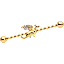 Load image into Gallery viewer, 14G Clear Gem Gold Tone Dragon Industrial Barbell 38mm