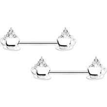 Load image into Gallery viewer, 14G 9/16 Clear Gem Hot Cocoa Barbell Nipple Ring Set