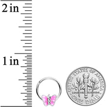 Load image into Gallery viewer, 16G 3/8 Clear Gem Pink Butterfly Septum Ring