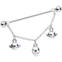 Load image into Gallery viewer, 14G Saturn Alien Dangle Industrial Barbell 38mm