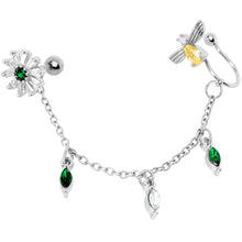 Load image into Gallery viewer, 16G 1/4 Yellow Green Gem Angel Cuff Chain Left Cartilage Tragus
