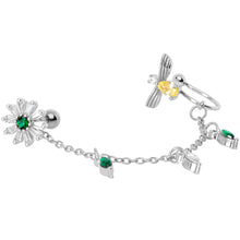 Load image into Gallery viewer, 16G 1/4 Yellow Green Gem Angel Cuff Chain Left Cartilage Tragus