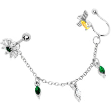 Load image into Gallery viewer, 16G 1/4 Yellow Green Gem Angel Cuff Chain Left Cartilage Tragus