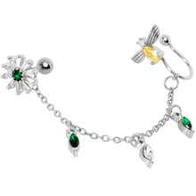 Load image into Gallery viewer, 16G 1/4 Yellow Green Gem Angel Cuff Chain Left Cartilage Tragus