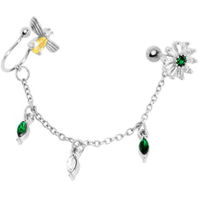 Load image into Gallery viewer, 16G 1/4 Yellow Green Gem Angel Cuff Chain Right Cartilage Tragus