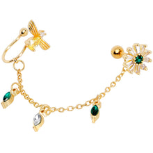 Load image into Gallery viewer, 16G 1/4 Green Gem Gold Tone Angel Cuff Chain Left Cartilage