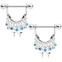 Load image into Gallery viewer, 14G 5/8 Aqua Gem Moons Dangle Nipple Ring Set