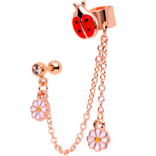 Load image into Gallery viewer, 16G Rose Gold Tone Ladybug Flower Left Cuff Chain Cartilage Ring