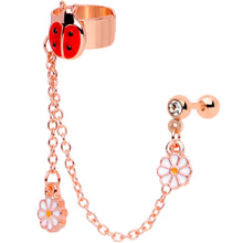 Load image into Gallery viewer, 16G Rose Gold Tone Ladybug Flower Right Cuff Chain Cartilage Ring