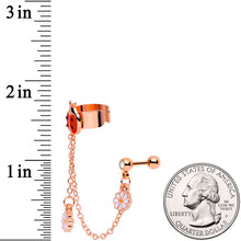 Load image into Gallery viewer, 16G Rose Gold Tone Ladybug Flower Right Cuff Chain Cartilage Ring