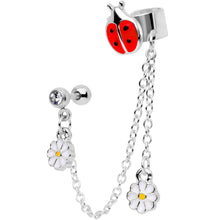 Load image into Gallery viewer, 16G 1/4 Clear Gem Ladybug Flower Left Cuff Chain Cartilage Ring