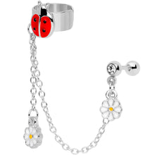 Load image into Gallery viewer, 16G 1/4 Clear Gem Ladybug Flower Right Cuff Chain Cartilage Ring