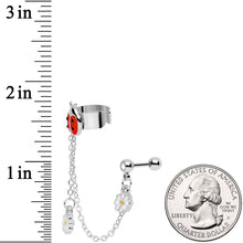 Load image into Gallery viewer, 16G 1/4 Clear Gem Ladybug Flower Right Cuff Chain Cartilage Ring