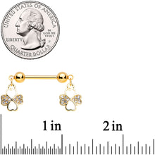Load image into Gallery viewer, 14G 9/16 Clear Gem Gold Tone Shamrock Dangle Nipple Ring Set