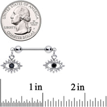 Load image into Gallery viewer, 14G 9/16 Clear Black Gem Open Eye Dangle Nipple Ring Set