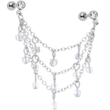 Load image into Gallery viewer, 16G 1/4 Clear Gem Clear Cube Triple Dangle Cartilage Chain Earring