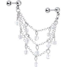 Load image into Gallery viewer, 16G 1/4 Clear Gem Clear Cube Triple Dangle Cartilage Chain Earring
