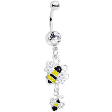 Load image into Gallery viewer, Clear Yellow Black Gem Happy Honey Bees Dangle Belly Ring