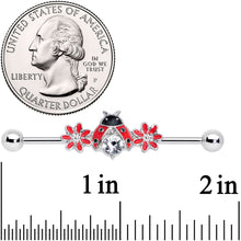 Load image into Gallery viewer, 14G Clear Gem Red Flowers Ladybug Industrial Barbell 38mm