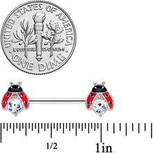 Load image into Gallery viewer, 14G 9/16 Clear Gem Red Black Ladybug Barbell Nipple Ring Set