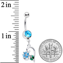 Load image into Gallery viewer, Aqua Gem Sweet Flower Heart Dangle Belly Ring