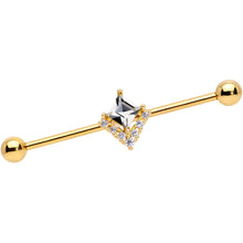 Load image into Gallery viewer, 14G Clear CZ Gem Gold Tone Chevron Industrial Barbell 38mm