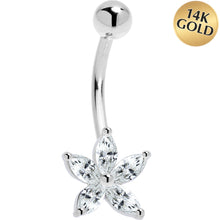 Load image into Gallery viewer, 16G Solid 14K White Gold Cubic Zirconia LILY Belly Ring
