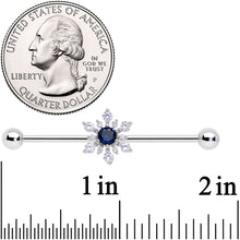 Load image into Gallery viewer, 14G Clear Blue CZ Gem Snowflake Christmas Industrial Barbell 38mm